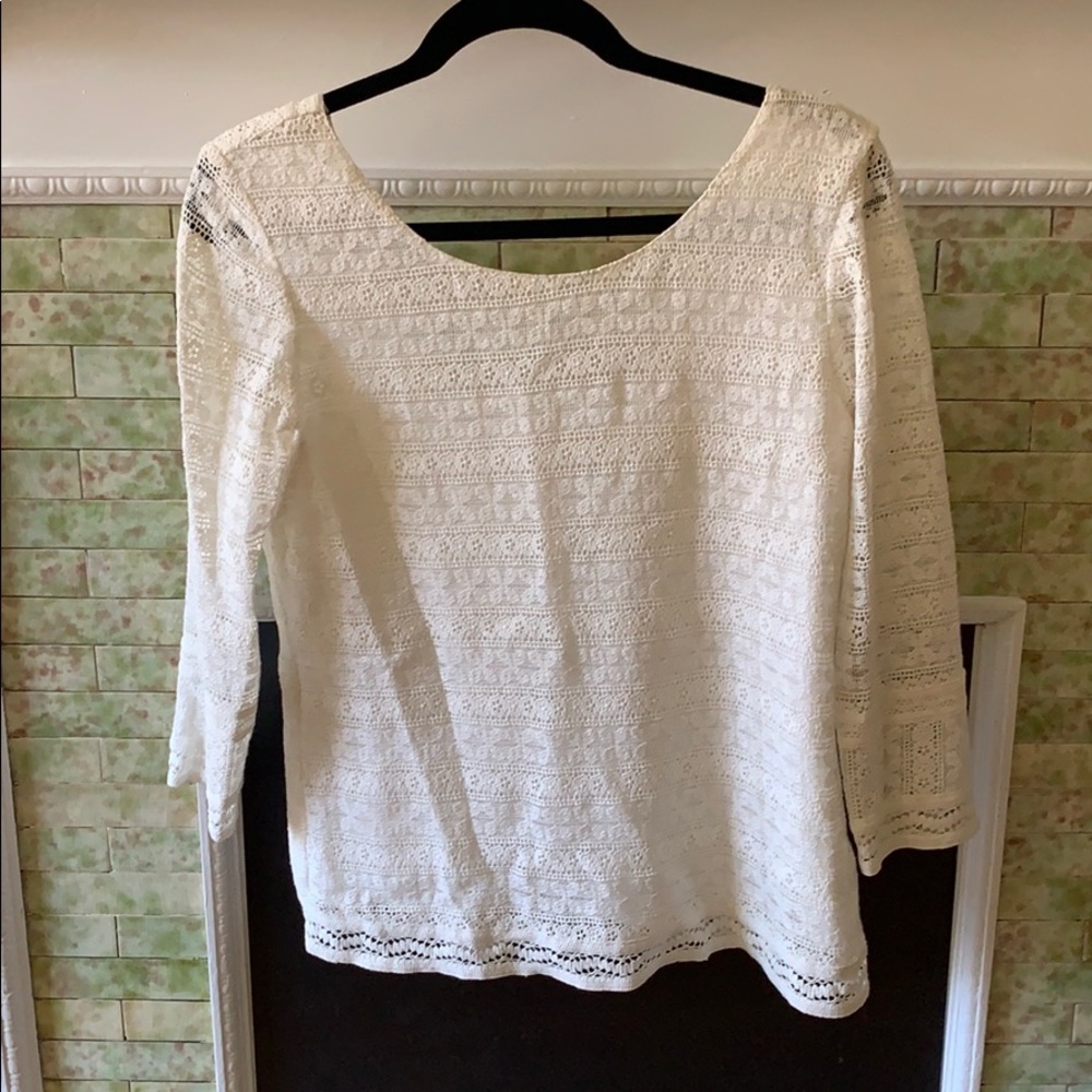 Sezane Paola White Lace Blouse